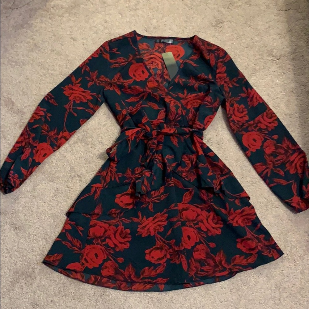 Floral black and red mini dress size small